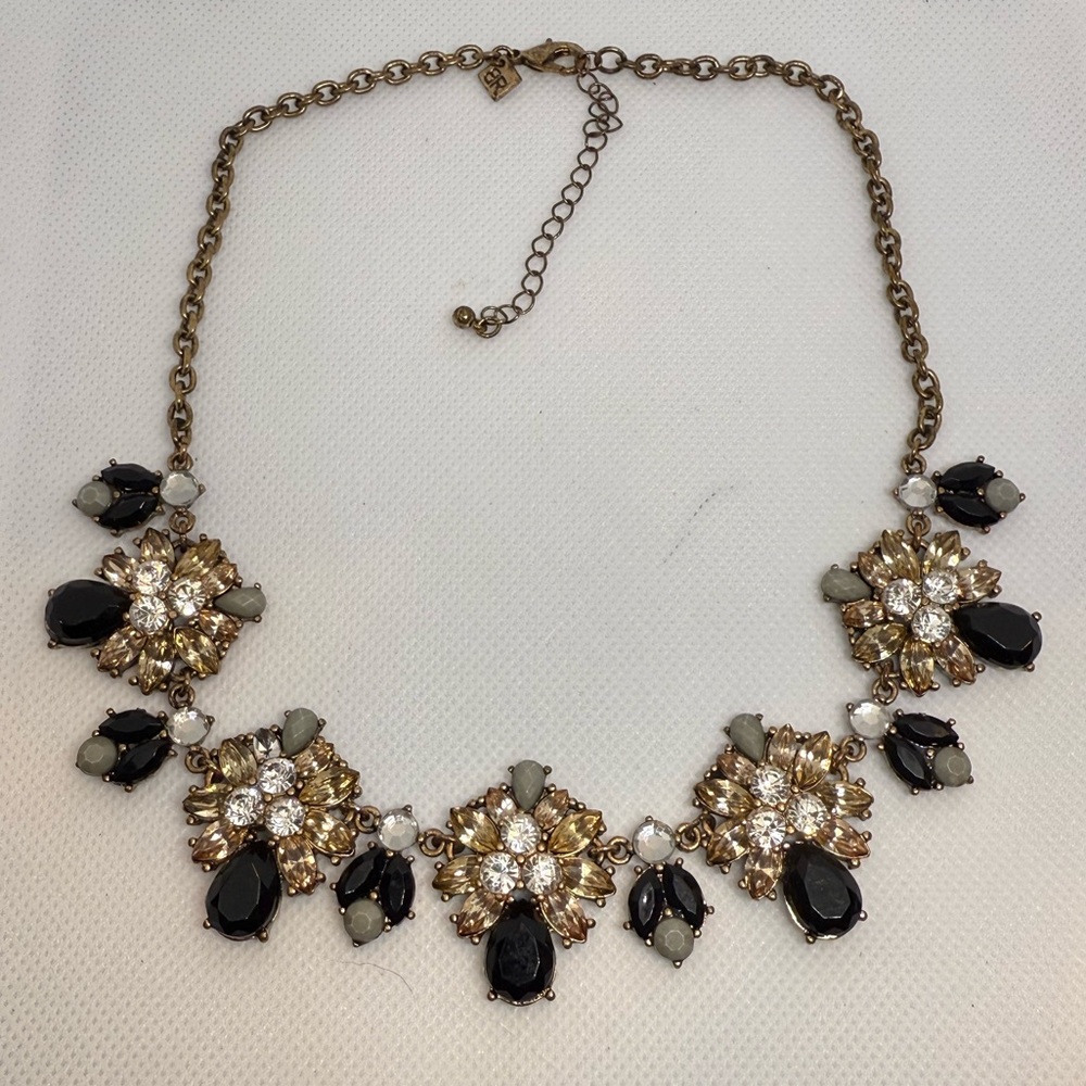 Banana Republic Gold-Tone Necklace with Black, Clear, and Gray Stones